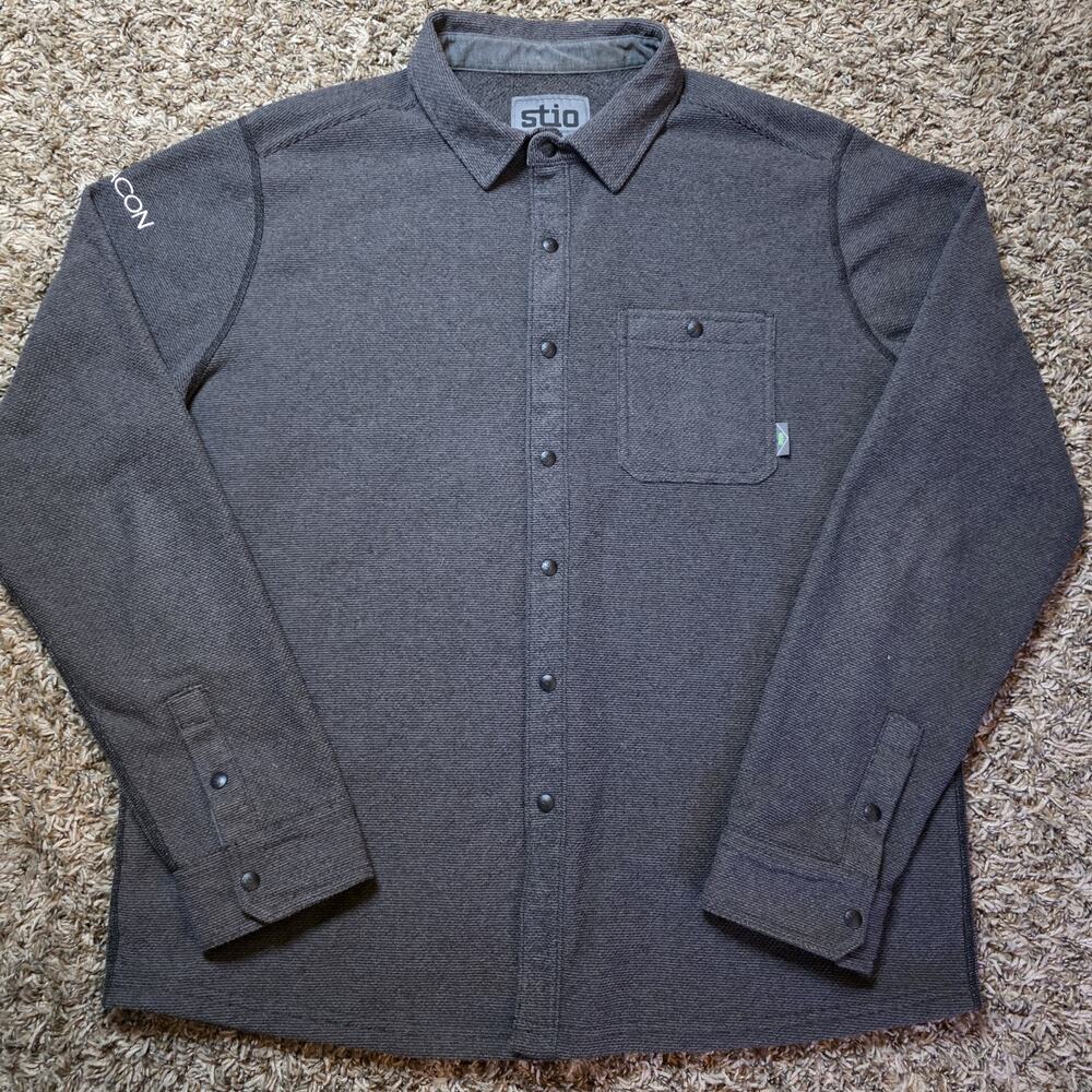 Stio Fleece Snap Front Thermo Shirt XL Grey Outdoor Spread Collar #200051